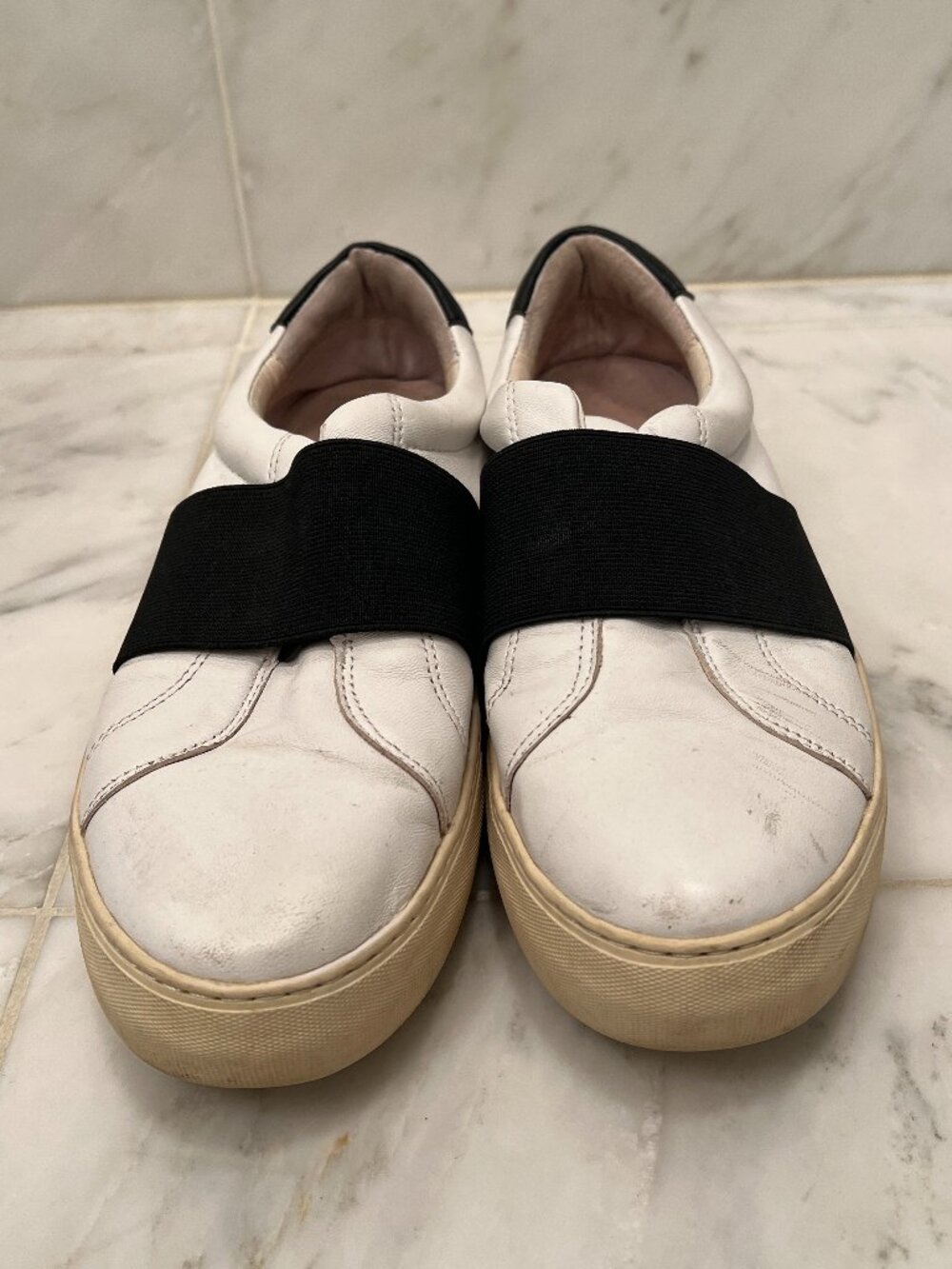 J/slides Adorn white leather black elastic slip-on platform sneakers 8